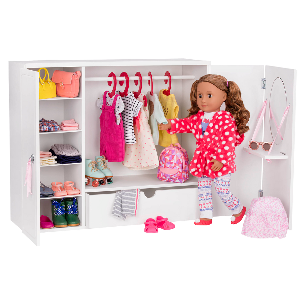 Wooden Wardrobe Closet for 18-inch Dolls