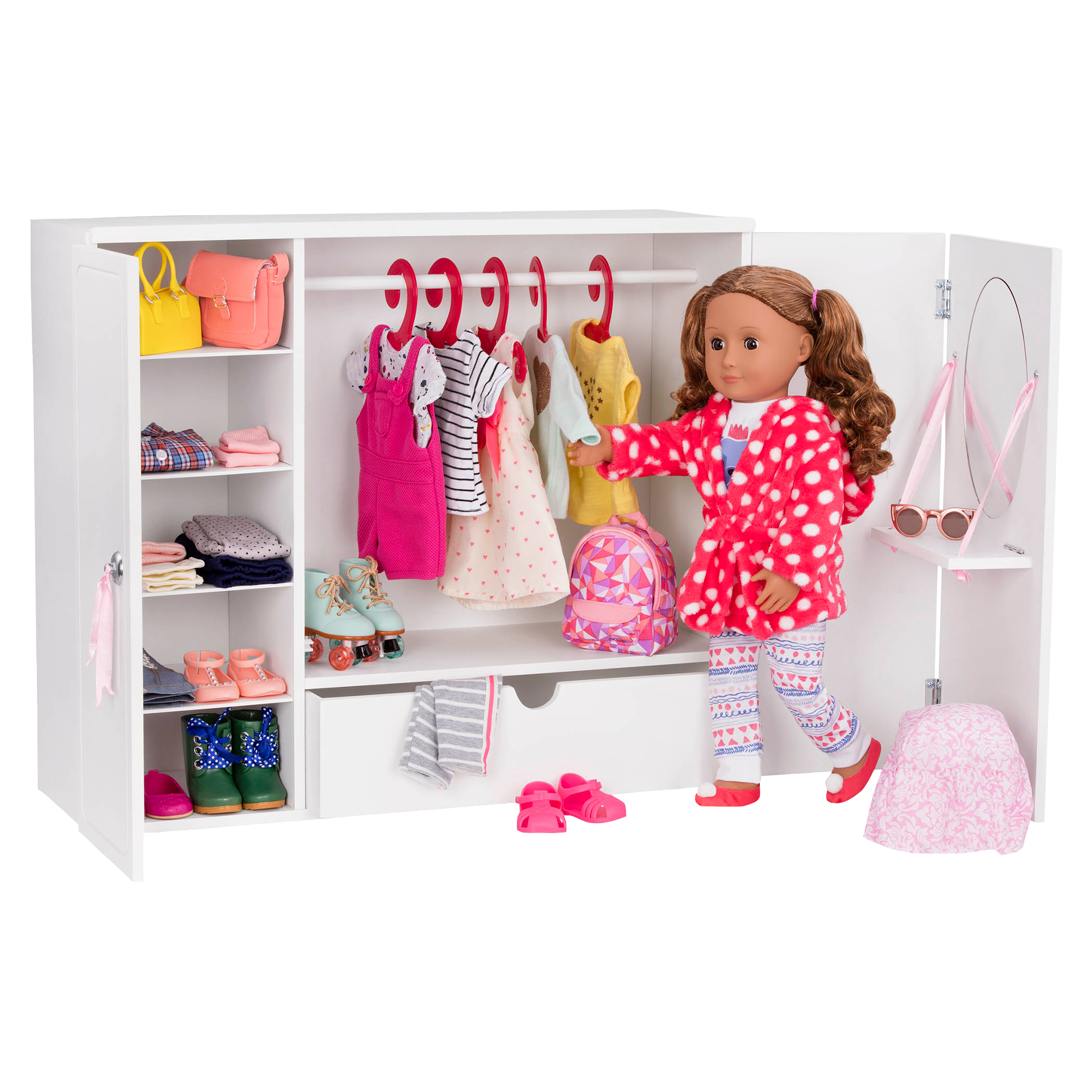 Wooden Wardrobe Closet for 18-inch Dolls