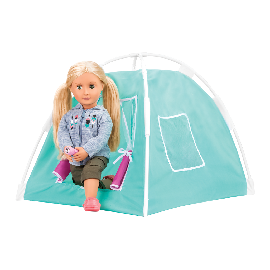 Ginger sitting in sleeping bag