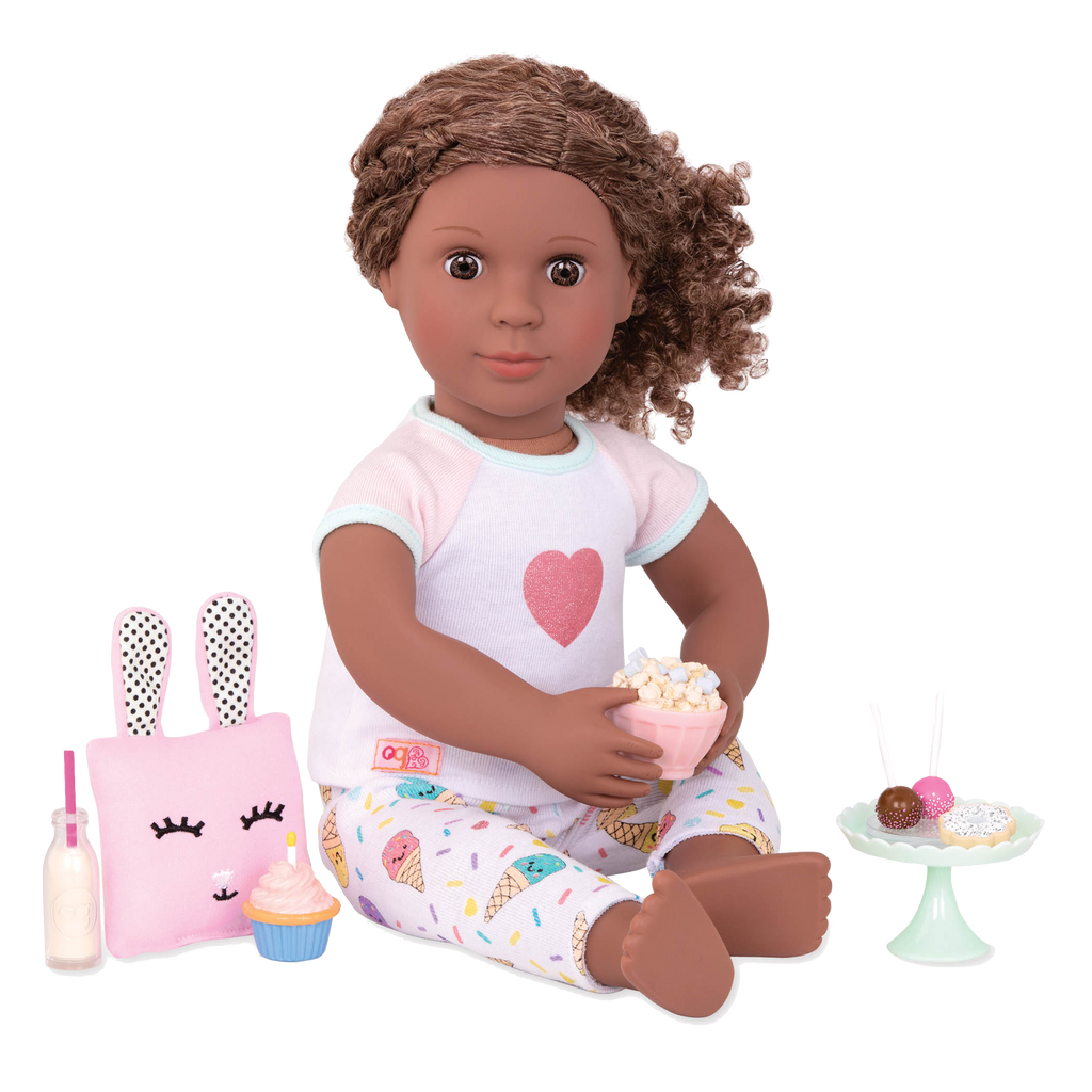 Two 18-inch dolls with slumber party playset