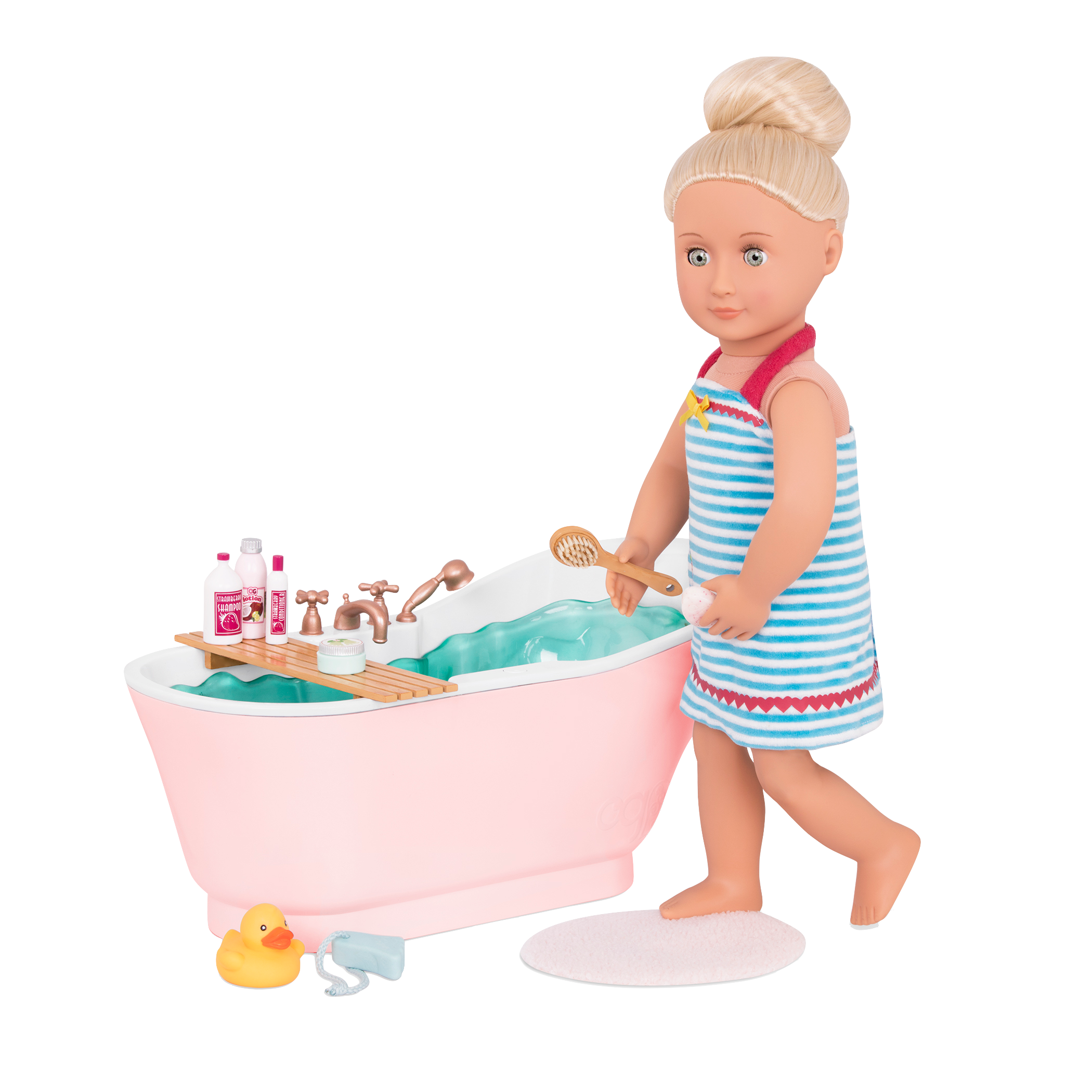 18-inch doll in bathtub playset