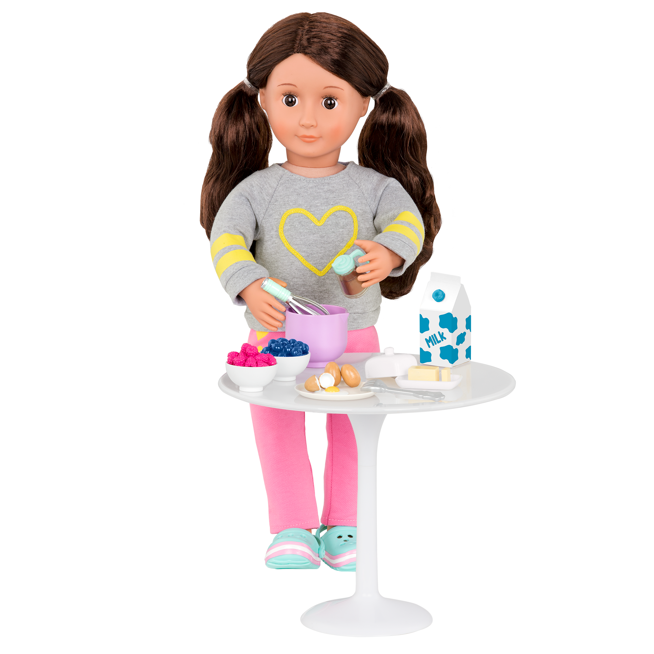 18-inch doll using pancake breakfast playset
