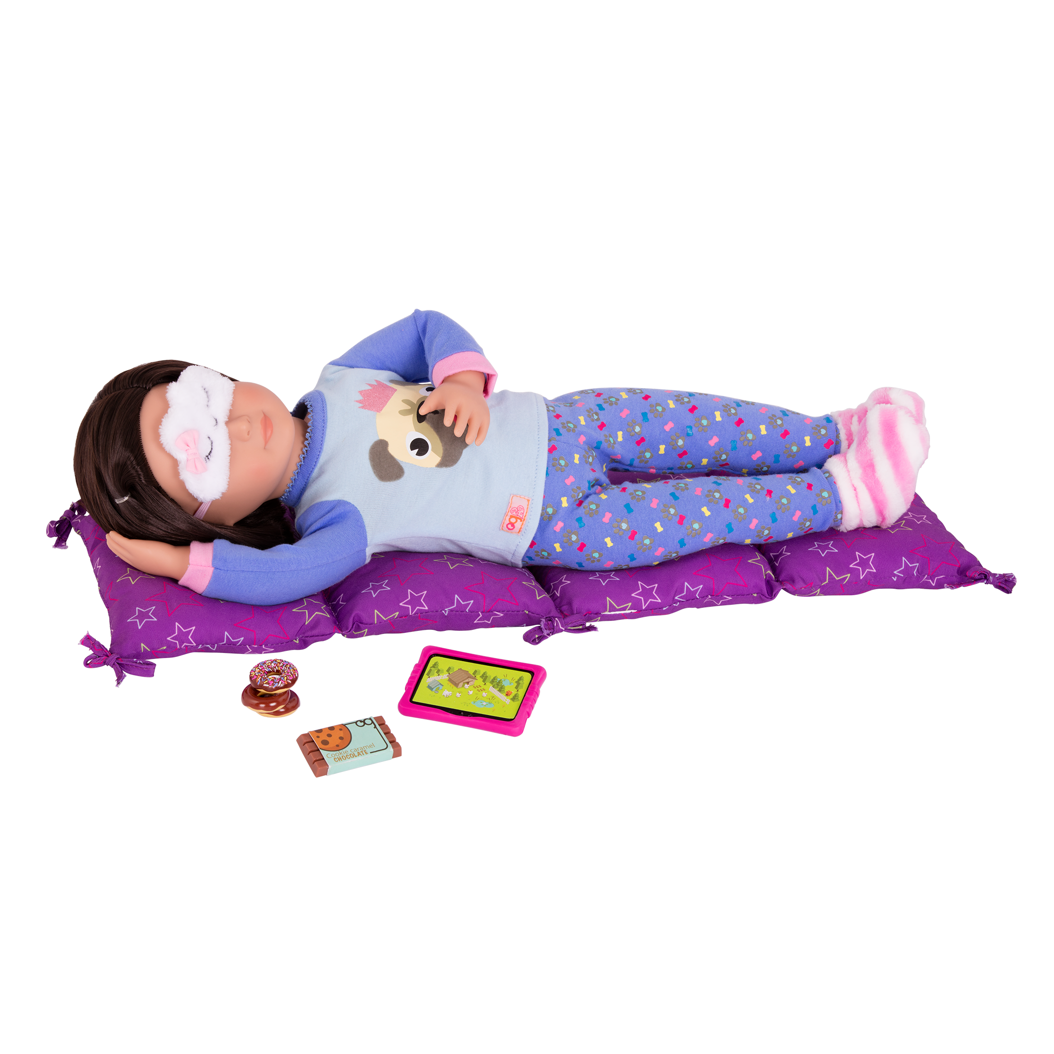18-inch doll with sleepover playset