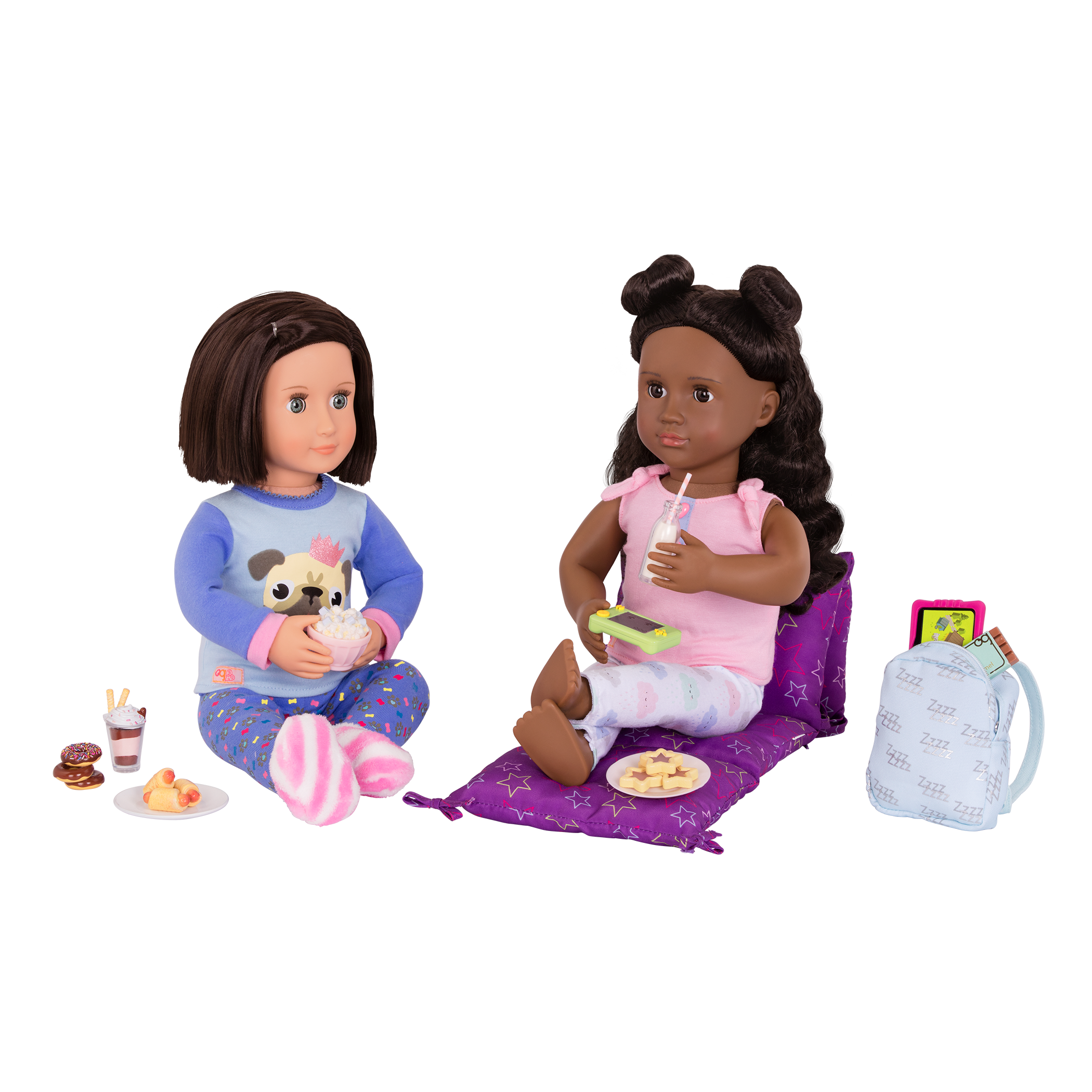 18-inch doll with sleepover playset