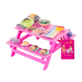 Two 18-inch dolls with picnic table playset