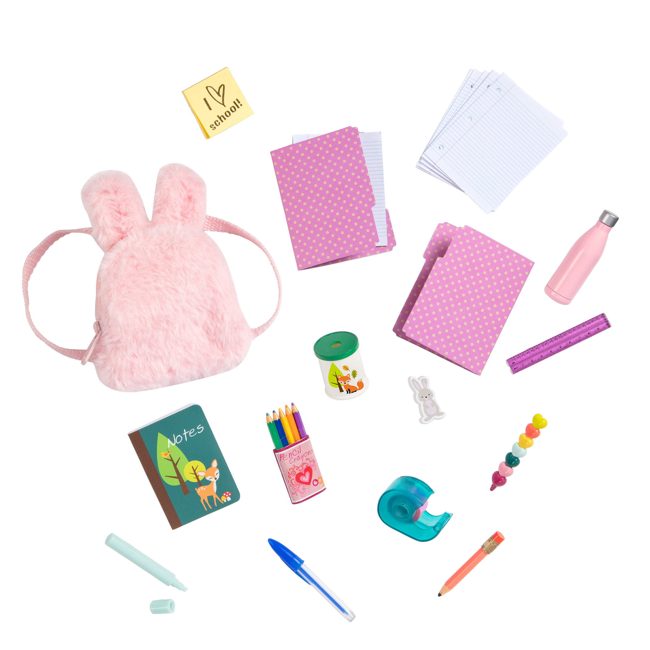 Two 18-inch dolls with school supply playset