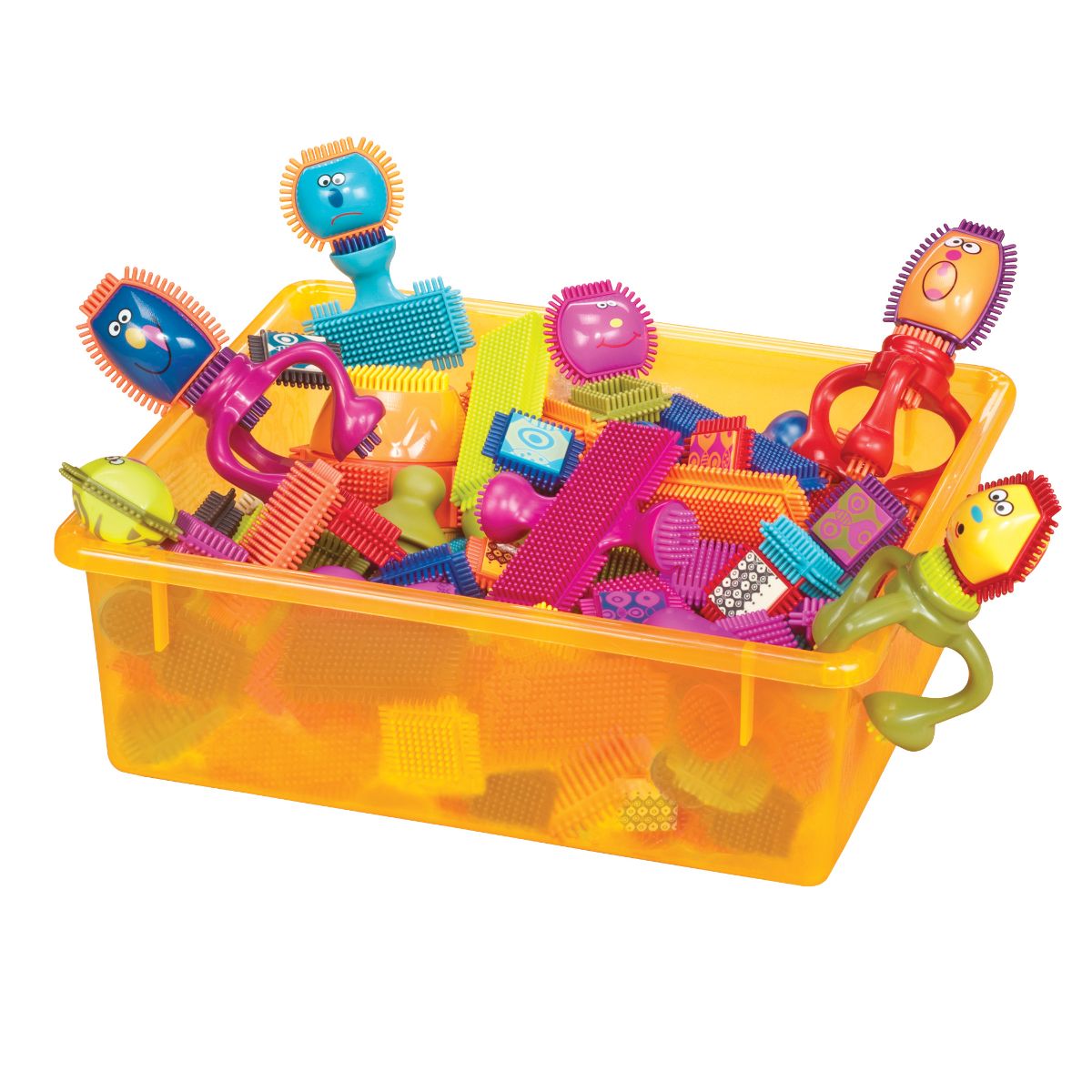 Interlocking bristle building blocks.