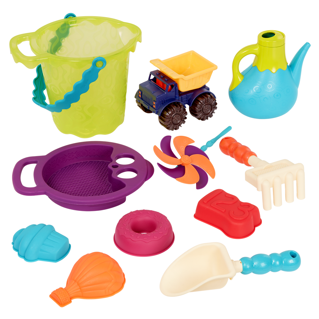 Beach toys with lime bucket.