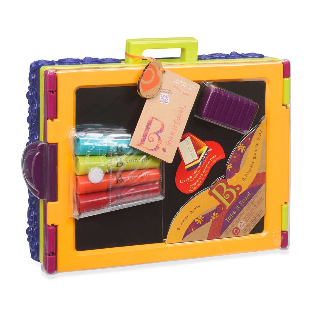 Tabletop easel with markers and chalk