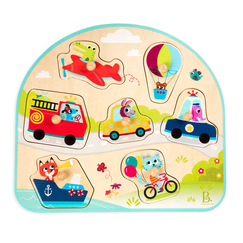 Vehicles and animals peg puzzle.