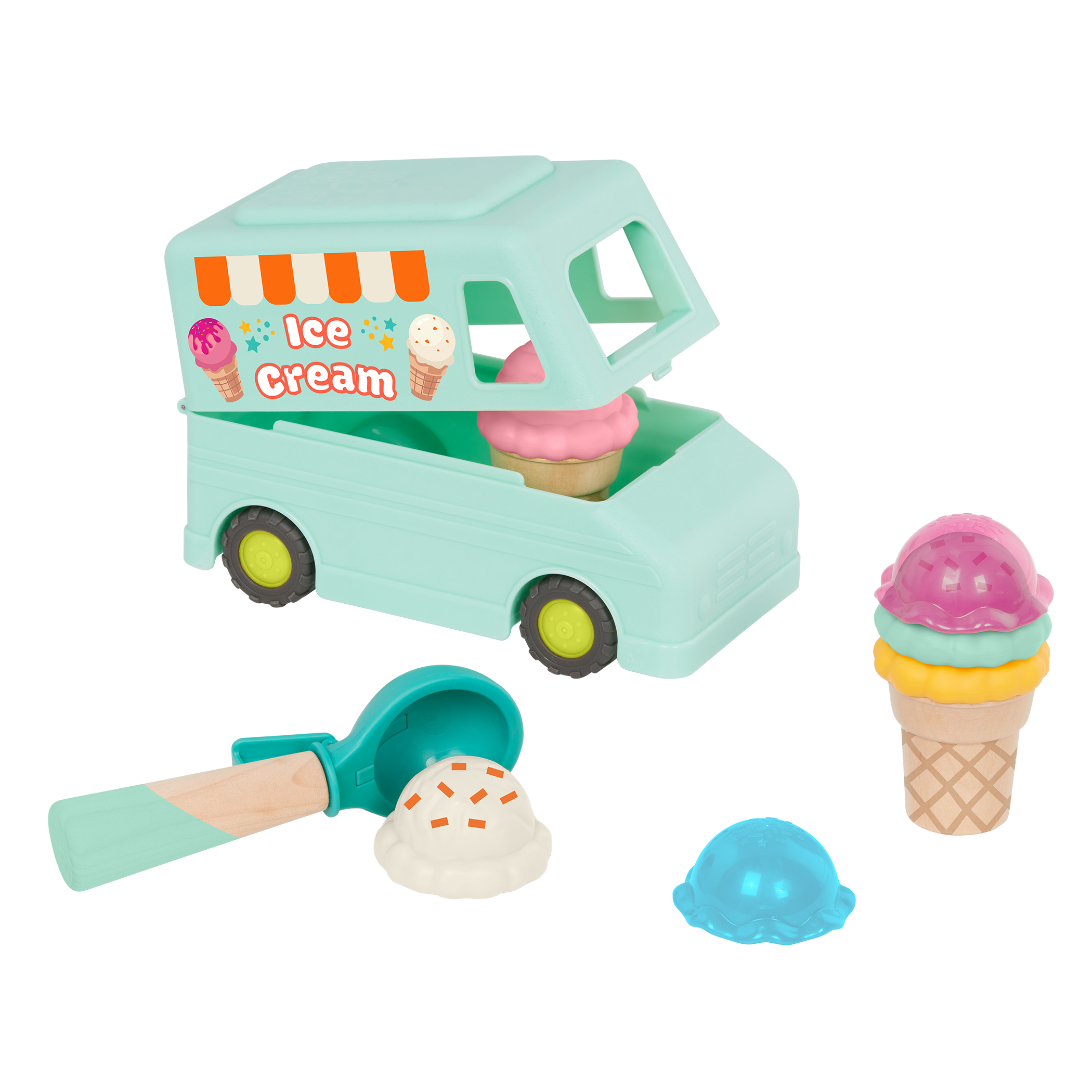 Toy ice cream truck with scoops.