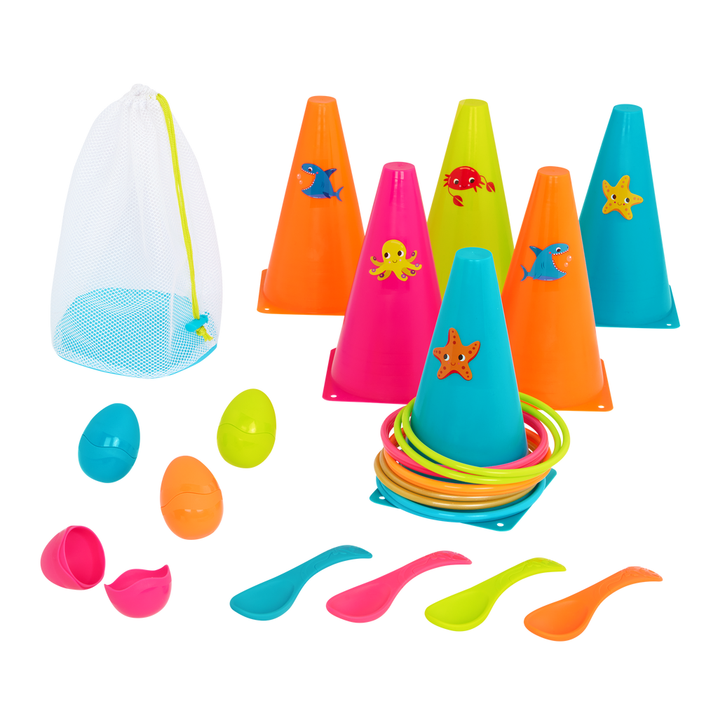 Ring toss & egg-and-spoon game set.