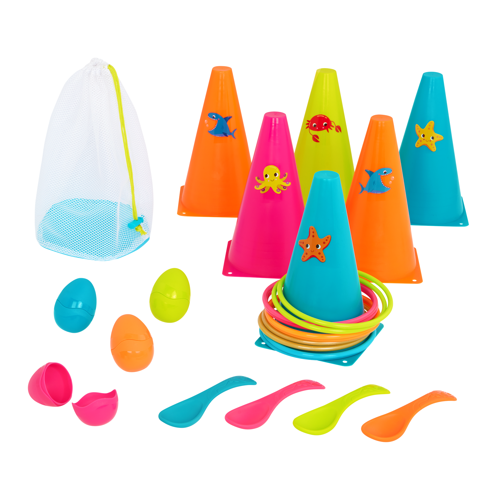Ring toss & egg-and-spoon game set.