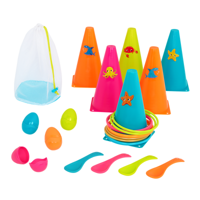 Ring toss & egg-and-spoon game set.