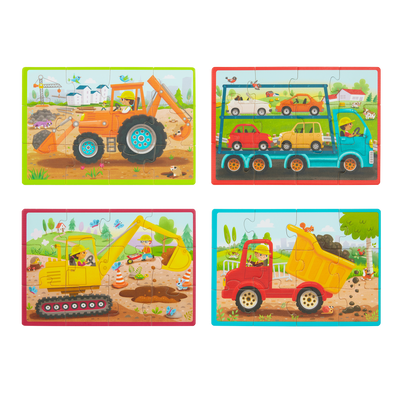 Four wooden truck puzzles.