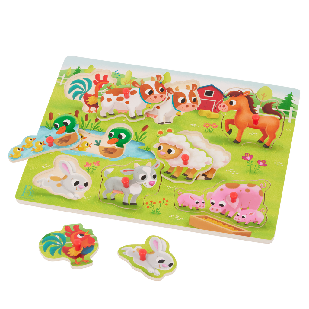 Peg puzzle with farm animals.