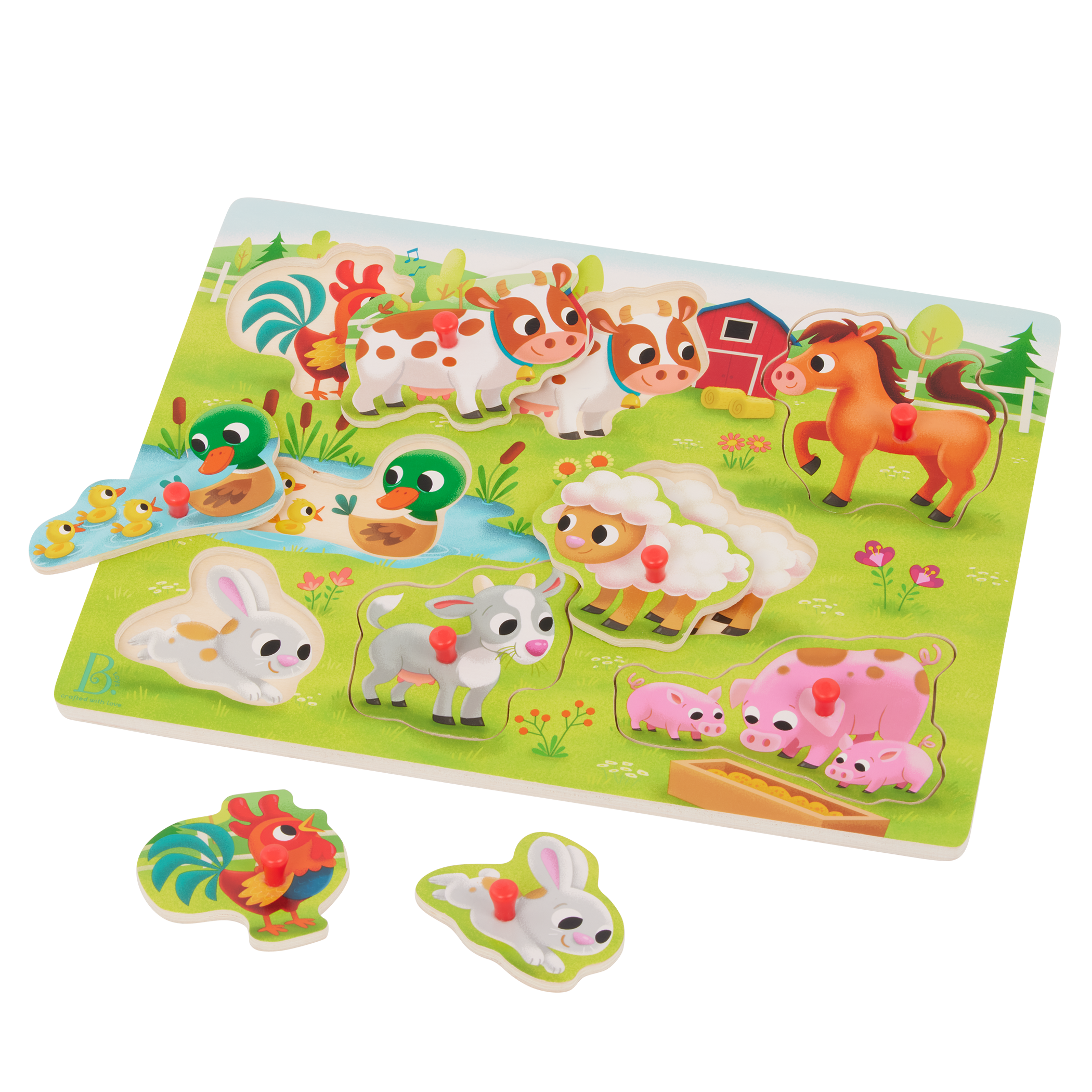 Peg puzzle with farm animals.