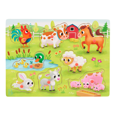 Peg puzzle with farm animals.
