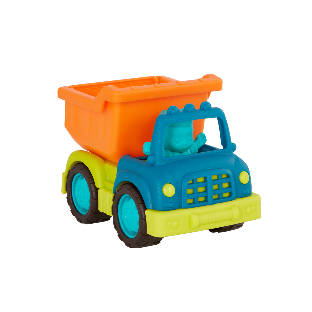 Large toy dump truck and small toy dump truck.