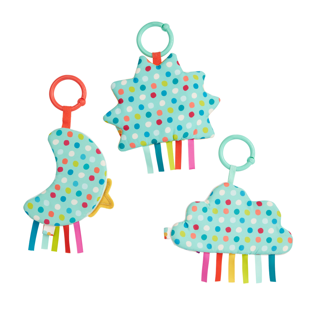 Crinkly sun, moon, and cloud for babies.
