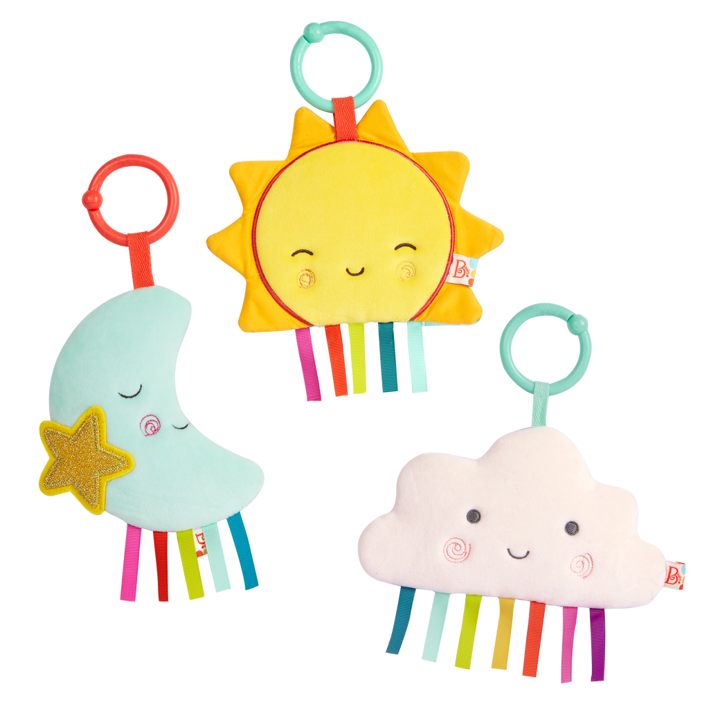 Crinkly sun, moon, and cloud for babies.