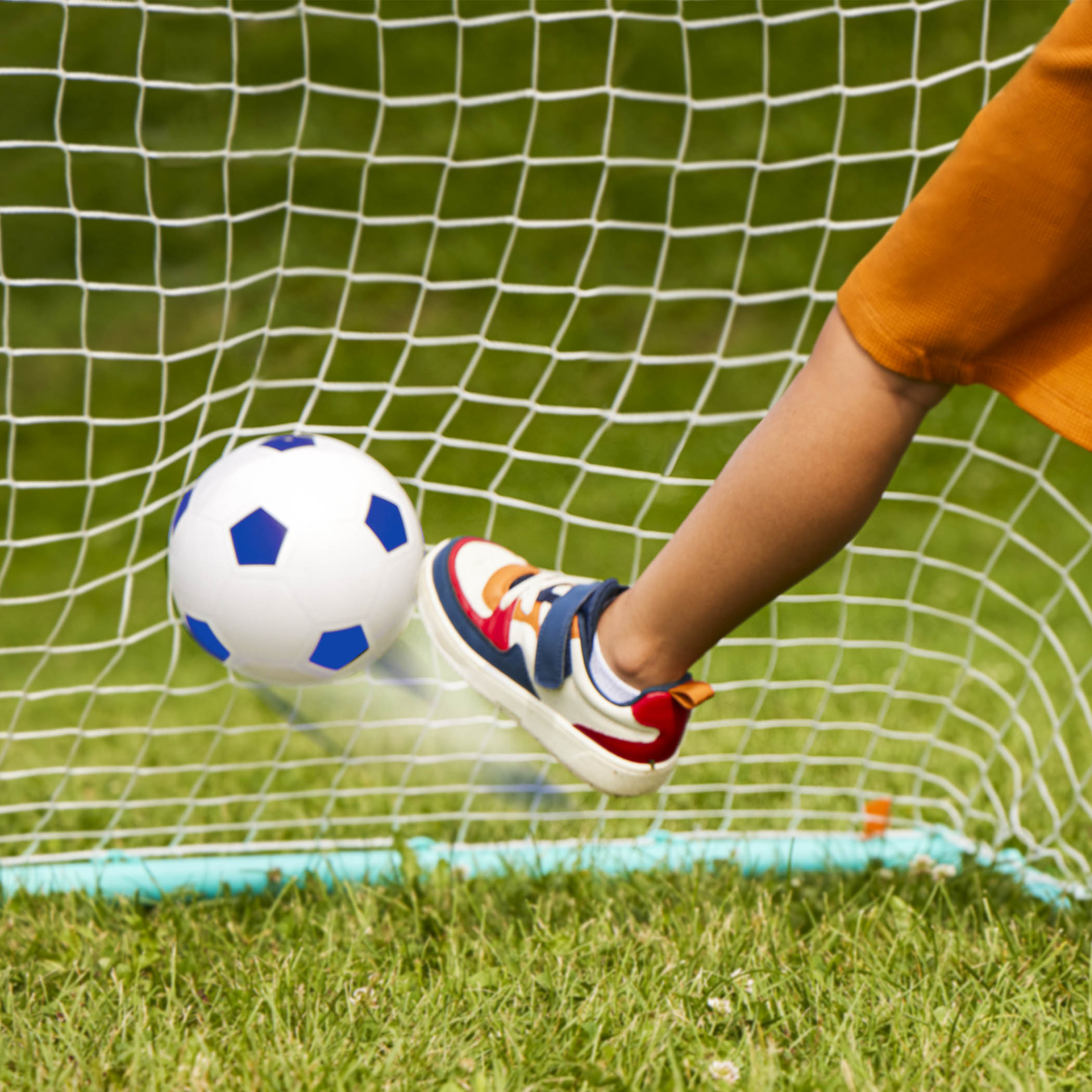 B. sports kids-sized soccer net and ball