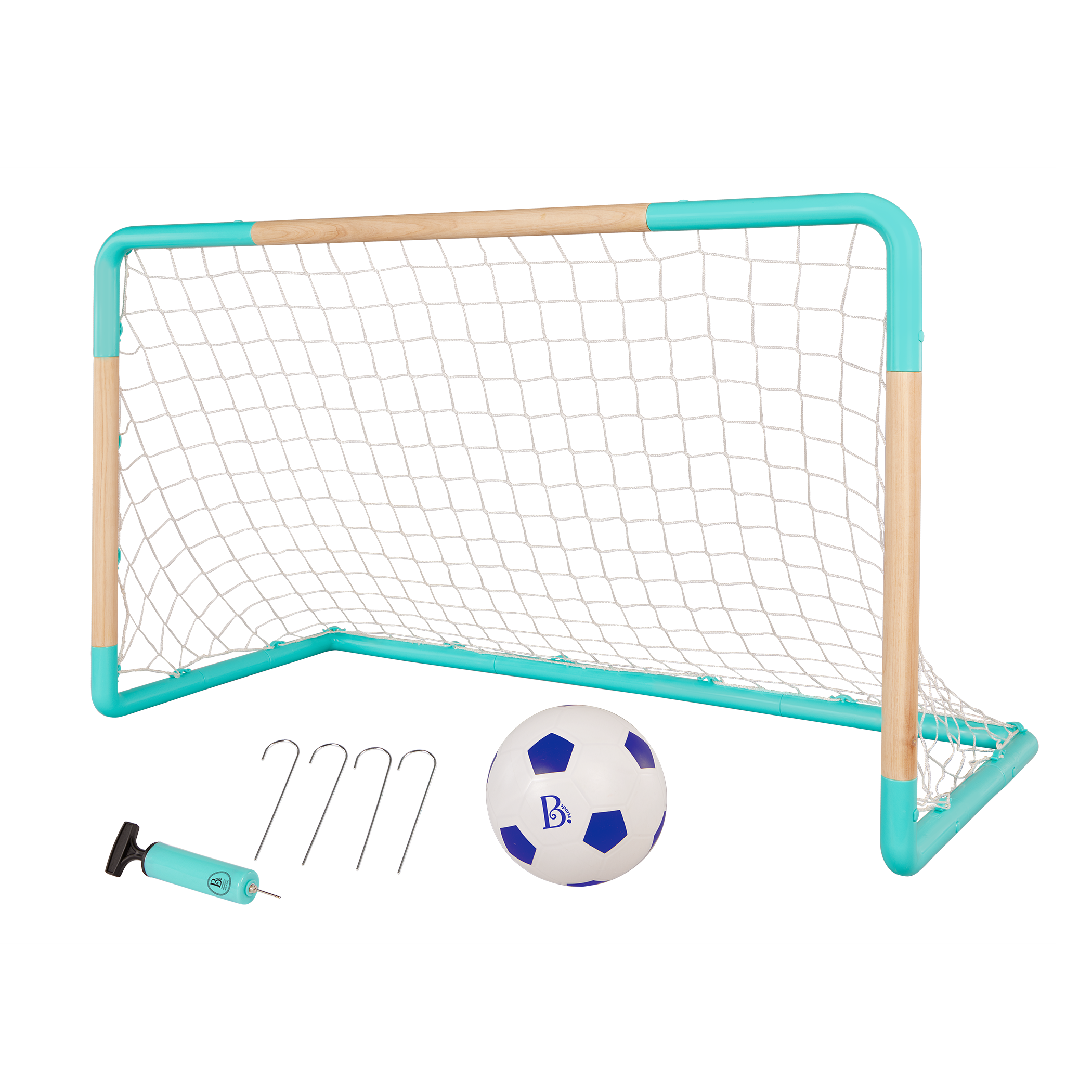 B. sports kids-sized soccer net and ball