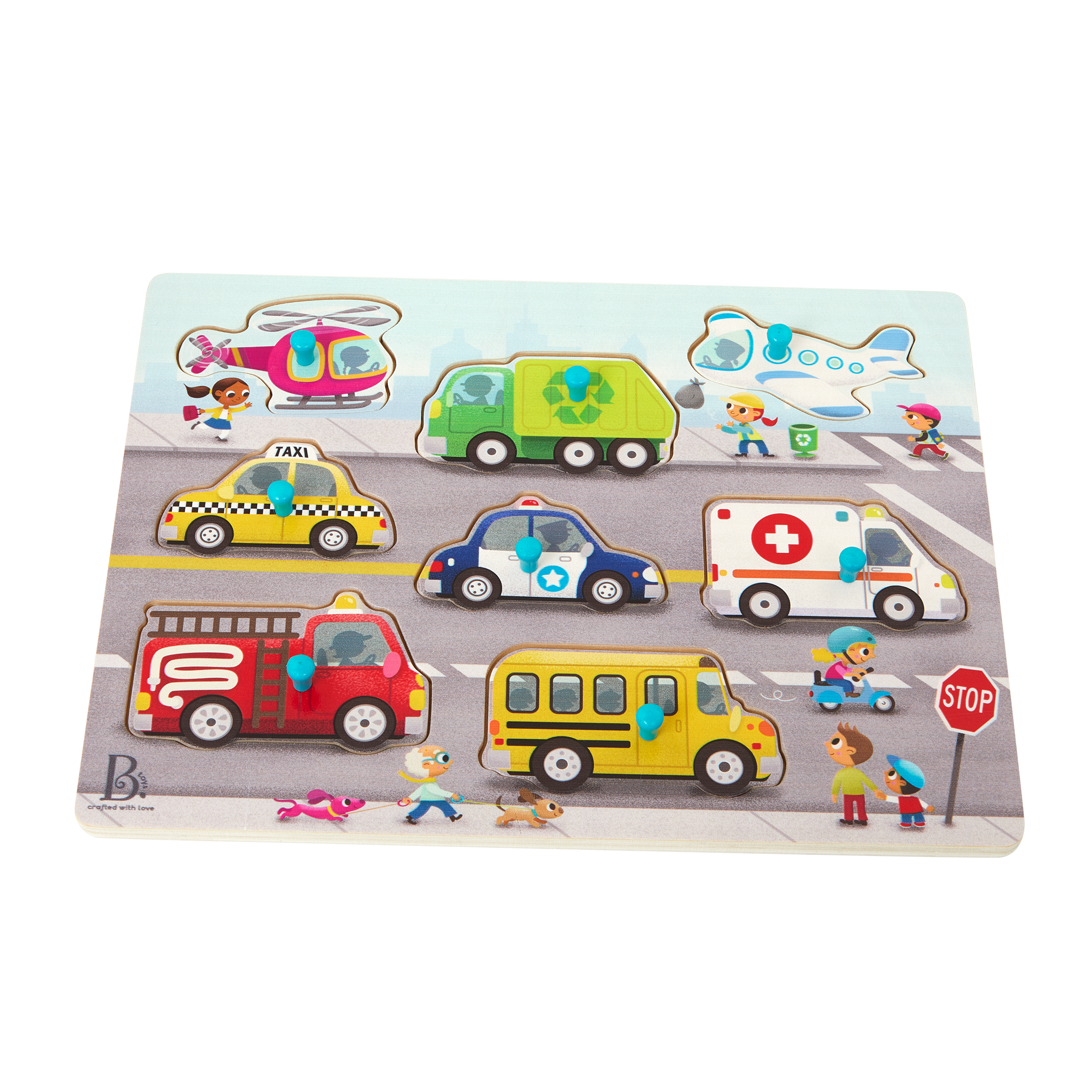 Wooden peg puzzles for toddlers trucks cars construction
