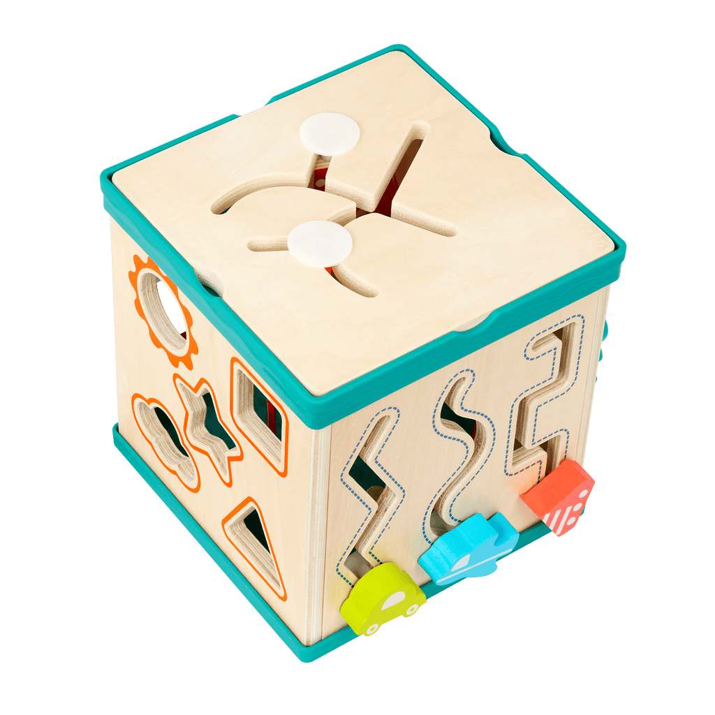 tabletop portable wooden activity cube and baby book