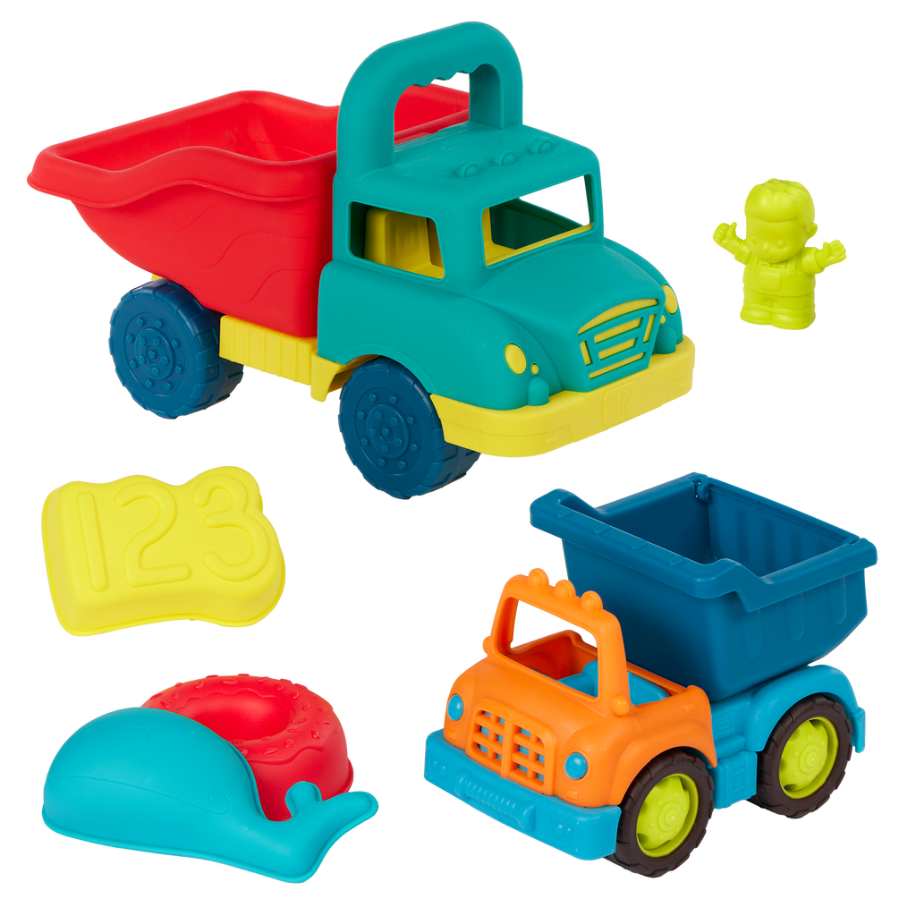 Toy dump trucks with sand molds
