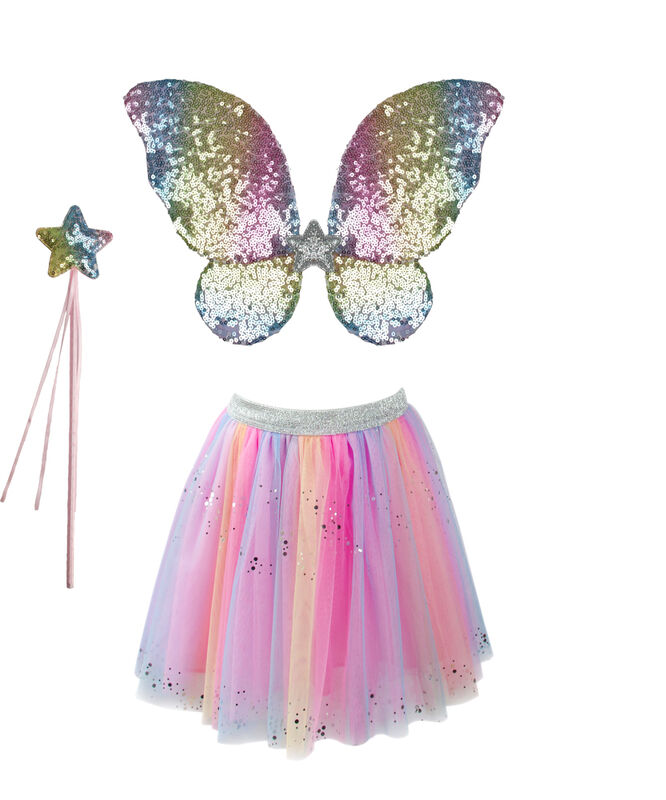 Great Pretenders - Rainbow Sequins Skirt with Wings & Wand - Size 4-6