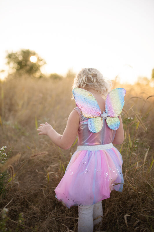 Great Pretenders - Rainbow Sequins Skirt with Wings & Wand - Size 4-6