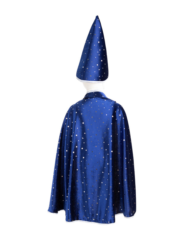 Great Pretenders - Blue & Silver Sparkle Wizard Cape & Hat - Size 4-6