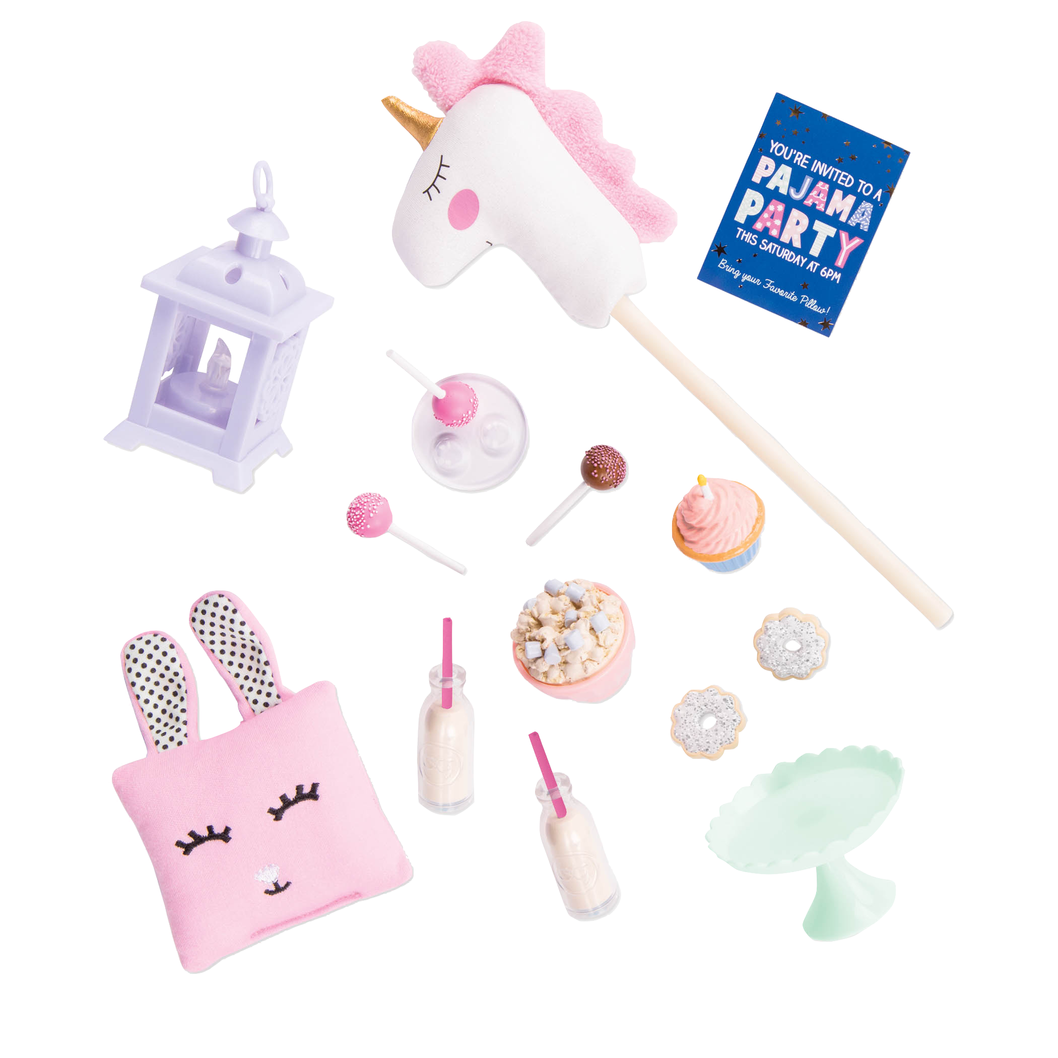 Two 18-inch dolls with slumber party playset