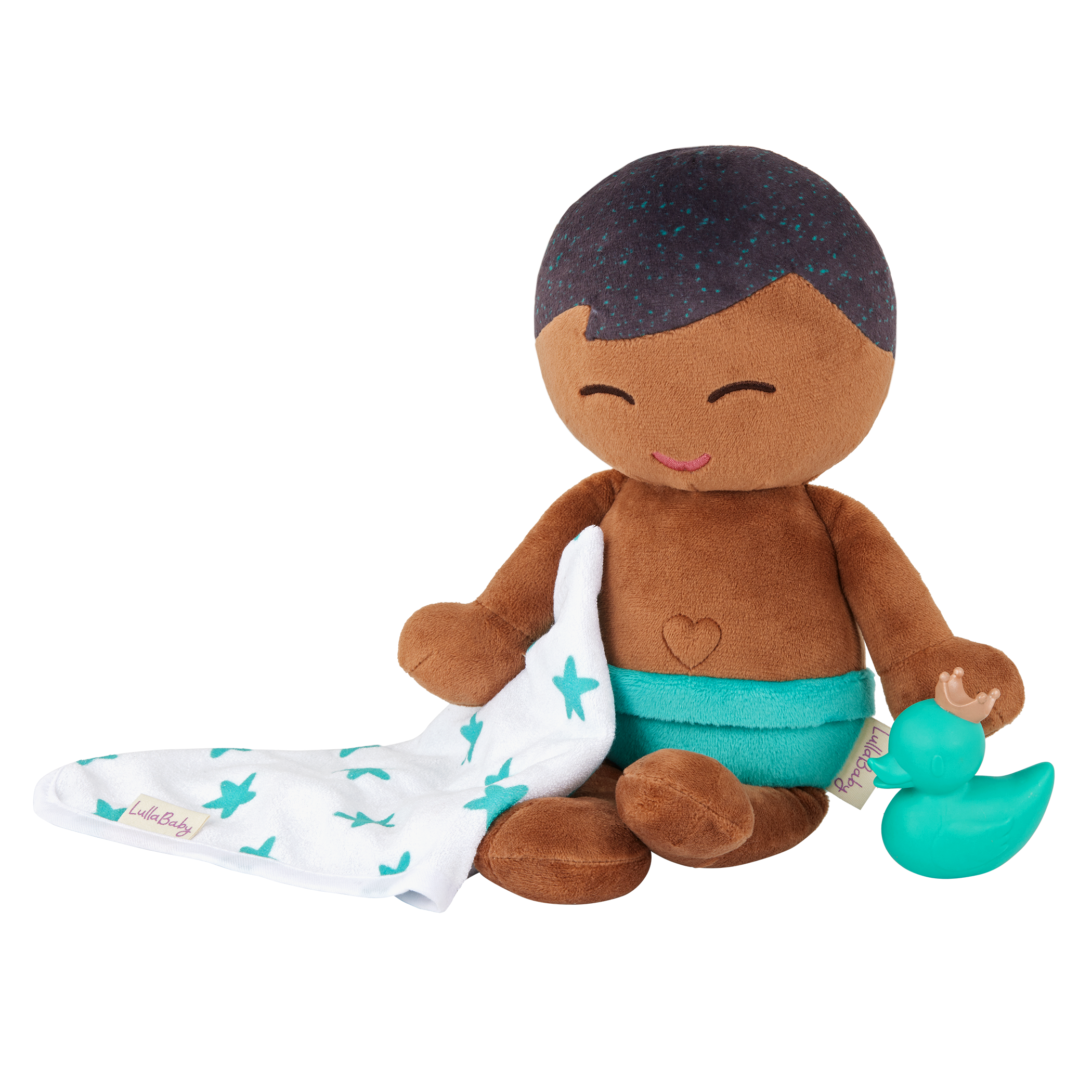 LullaBaby - Bath Doll Boy Brunette Dark Skin w/green duck