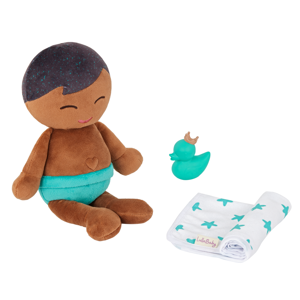 LullaBaby - Bath Doll Boy Brunette Dark Skin w/green duck
