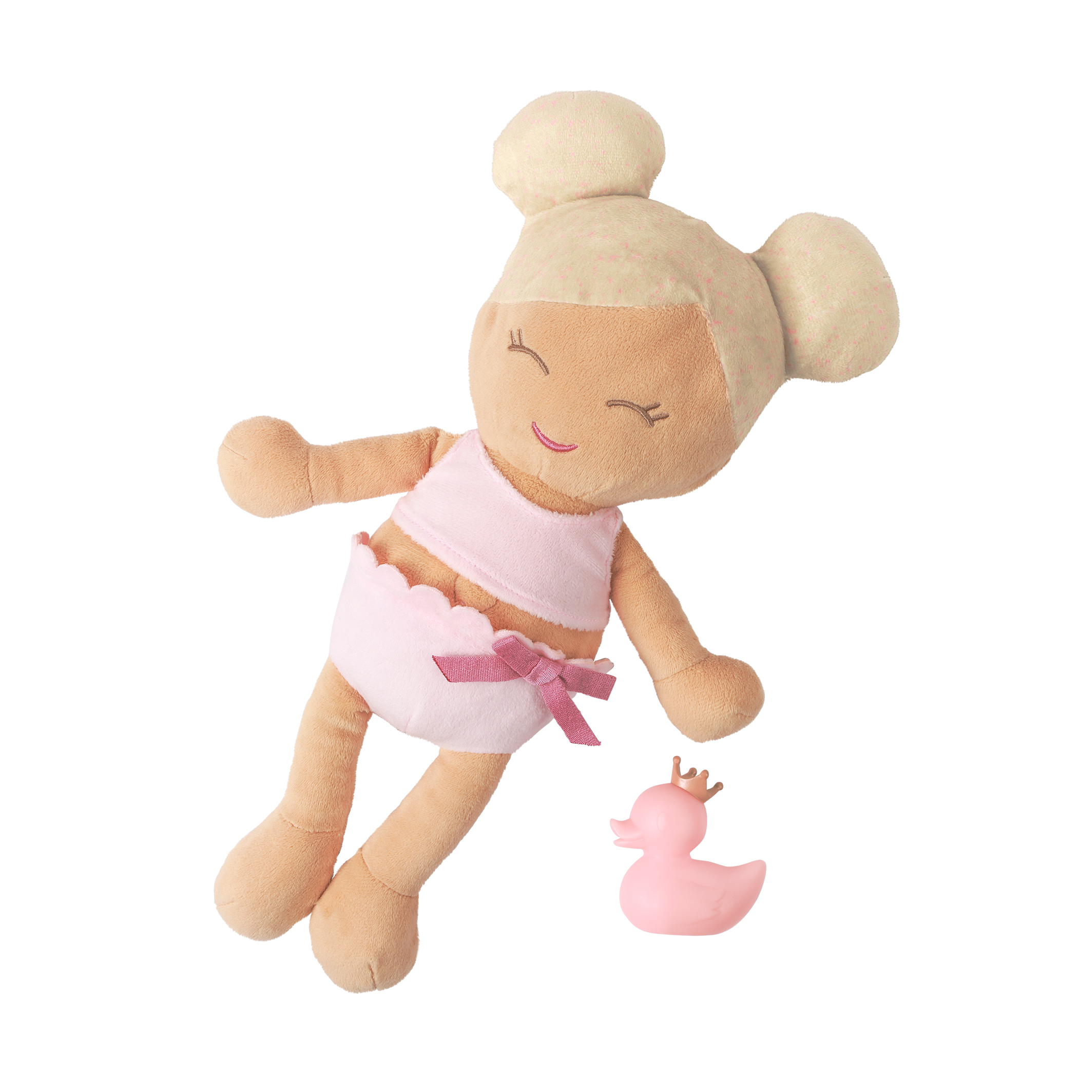Plush Bath Doll with Blonde Hair and pink rubber ducky