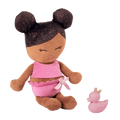 Plush Bath Doll - Dark Skin and Dark Hair - and a rubber ducky