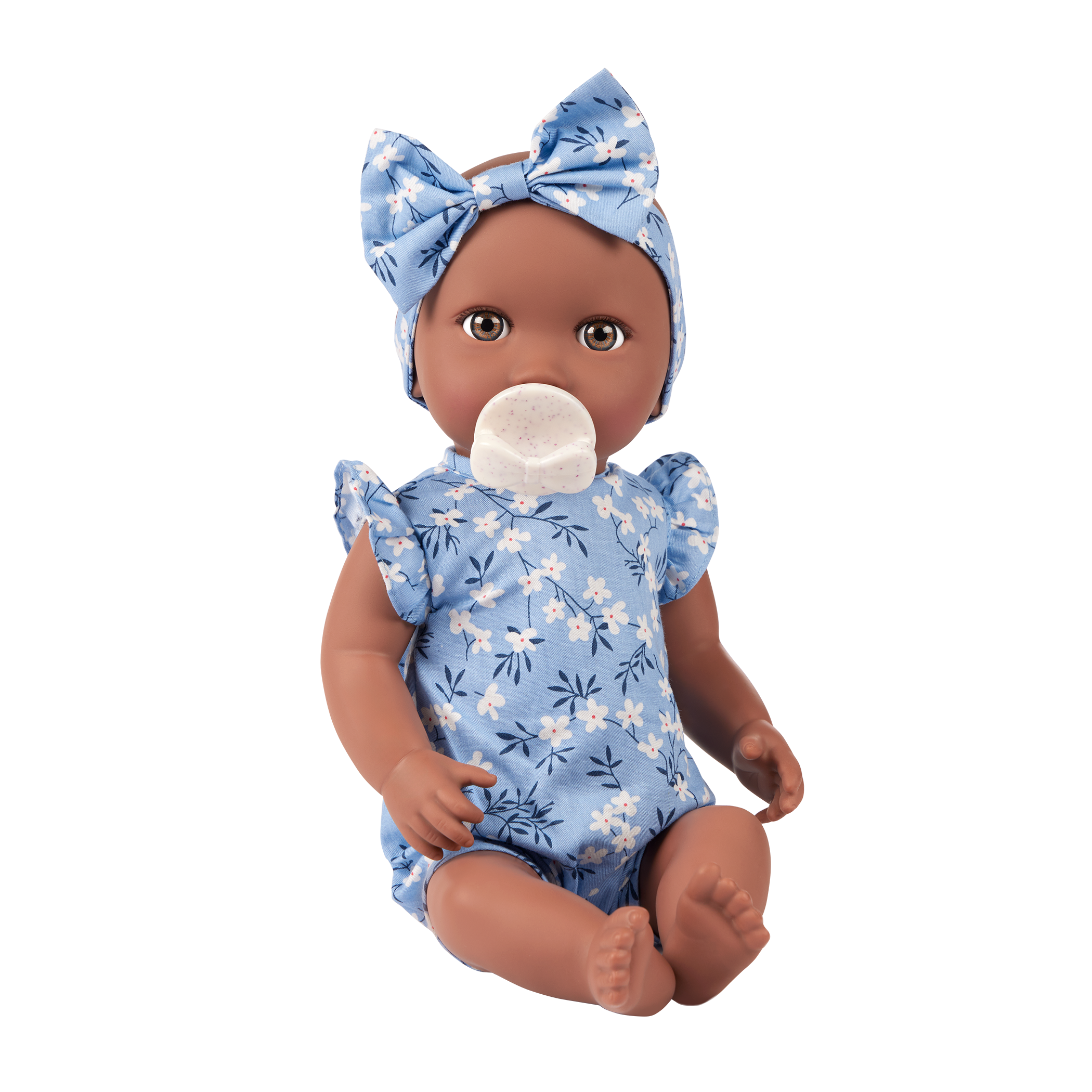 14" Soft Baby Doll w/Floral Onesie, Headband and Soother