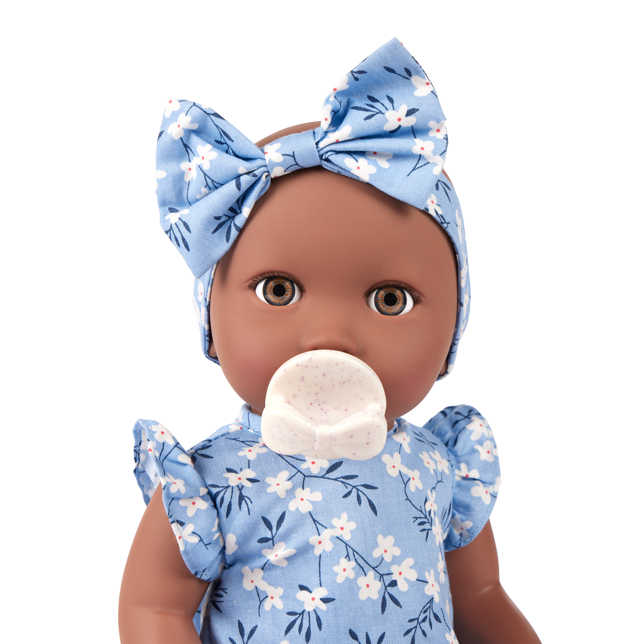 14" Soft Baby Doll w/Floral Onesie, Headband and Soother