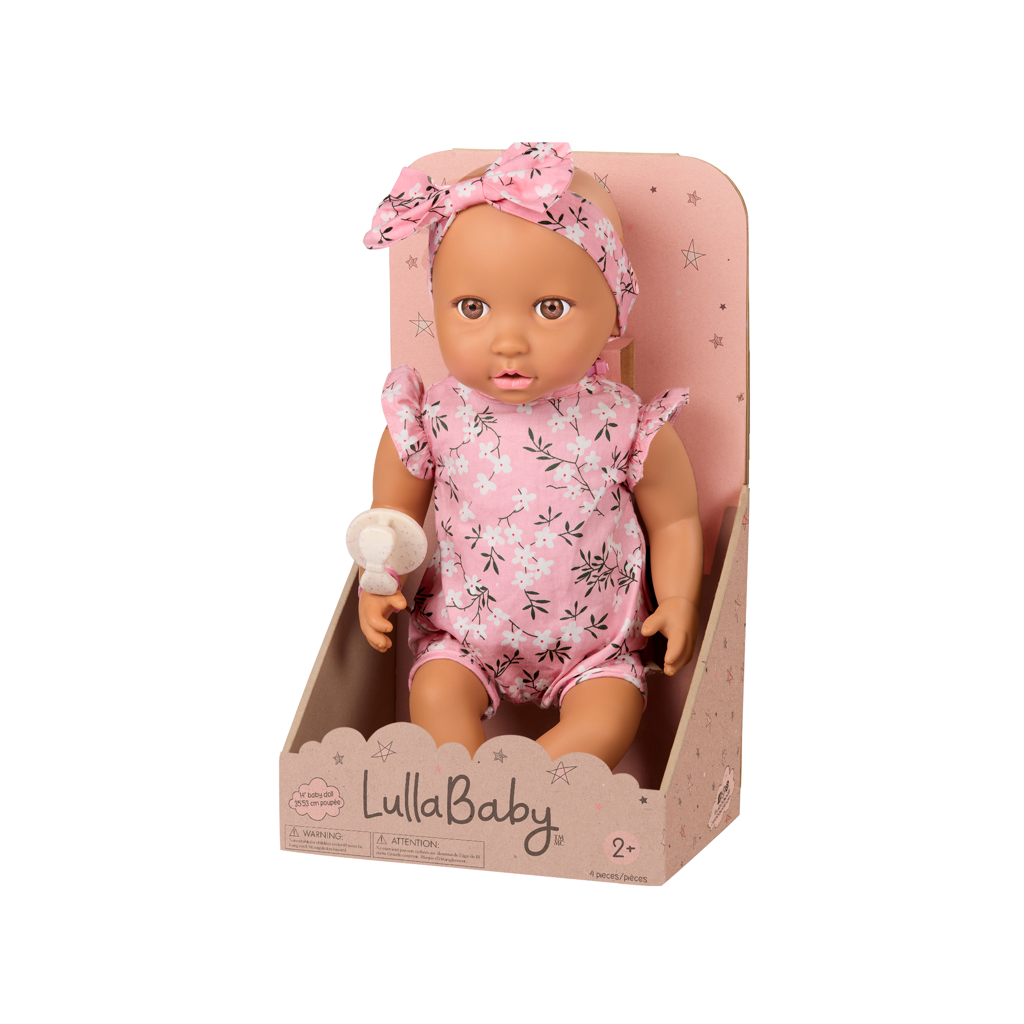 14" Soft Baby Doll w/Floral Onesie, Headband and a Soother