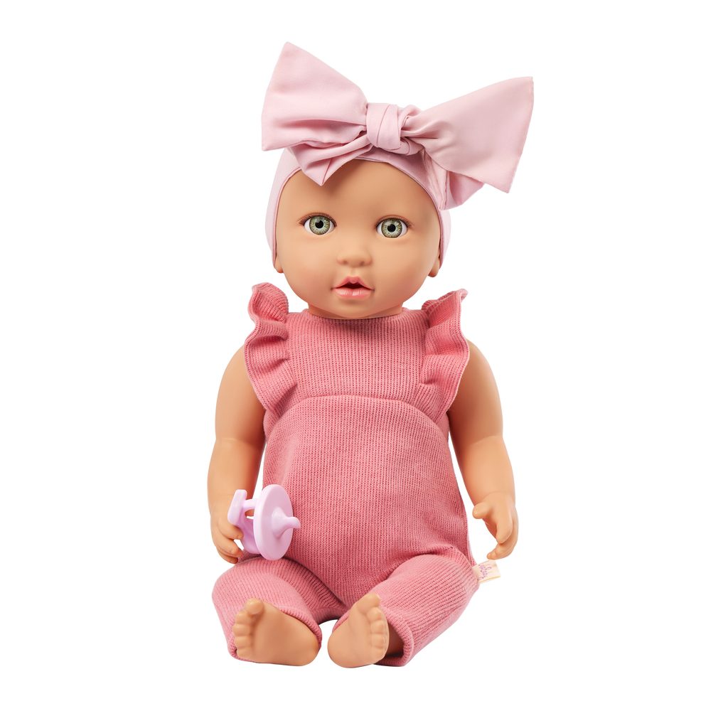 LullaBaby - Doll Girl w/Pink Romper Green Eyes & Fair Skin Tones