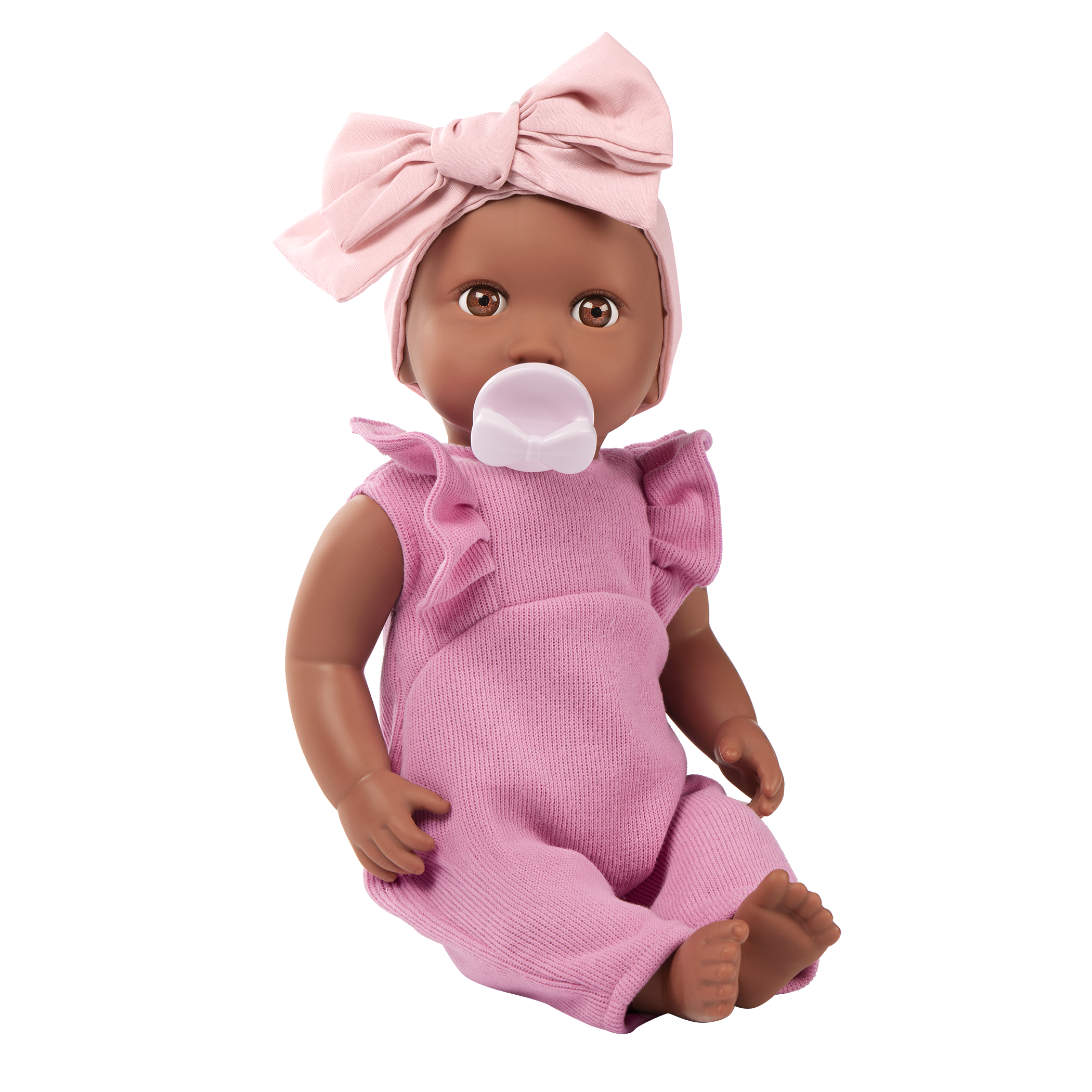 LullaBaby doll in purple romper