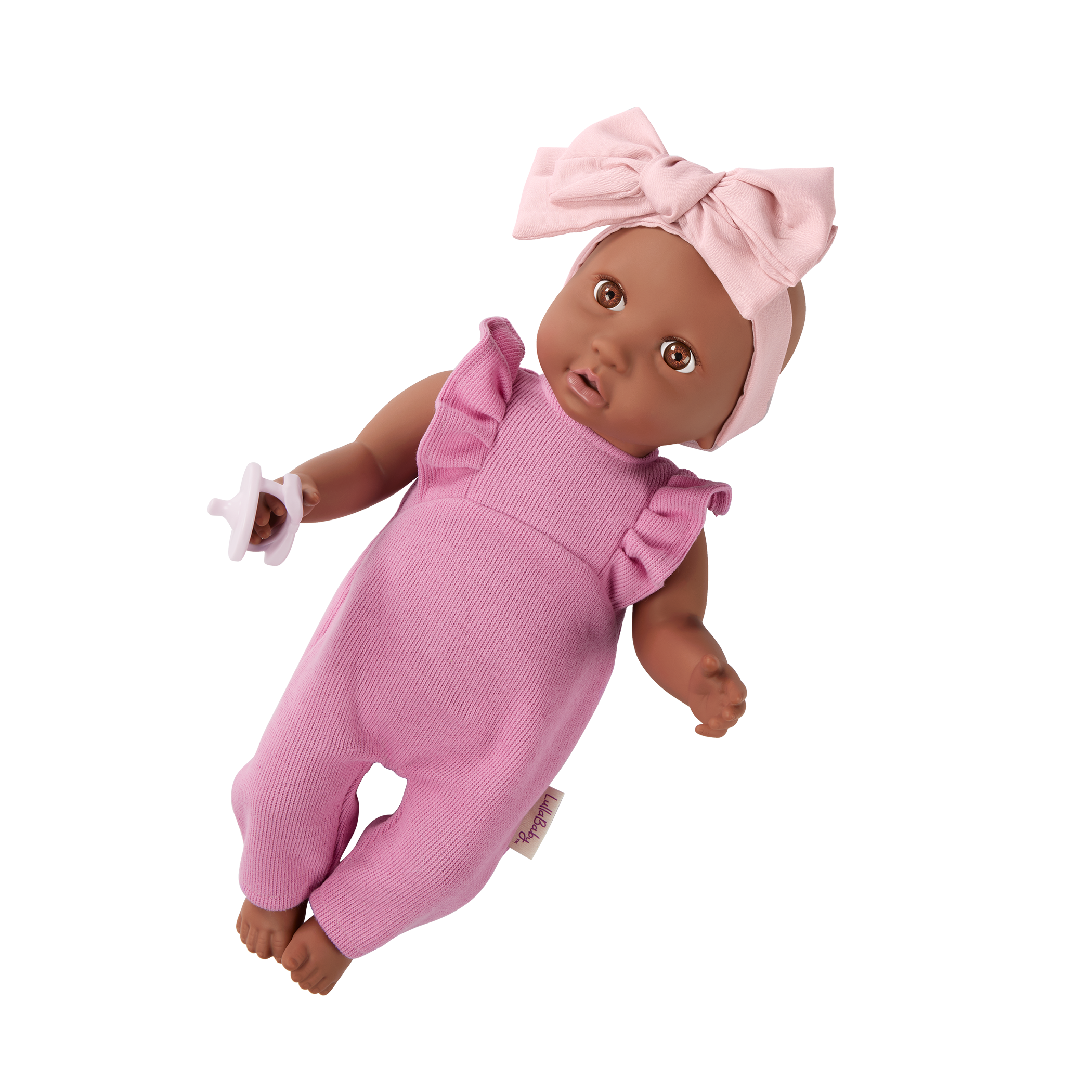 LullaBaby doll in purple romper