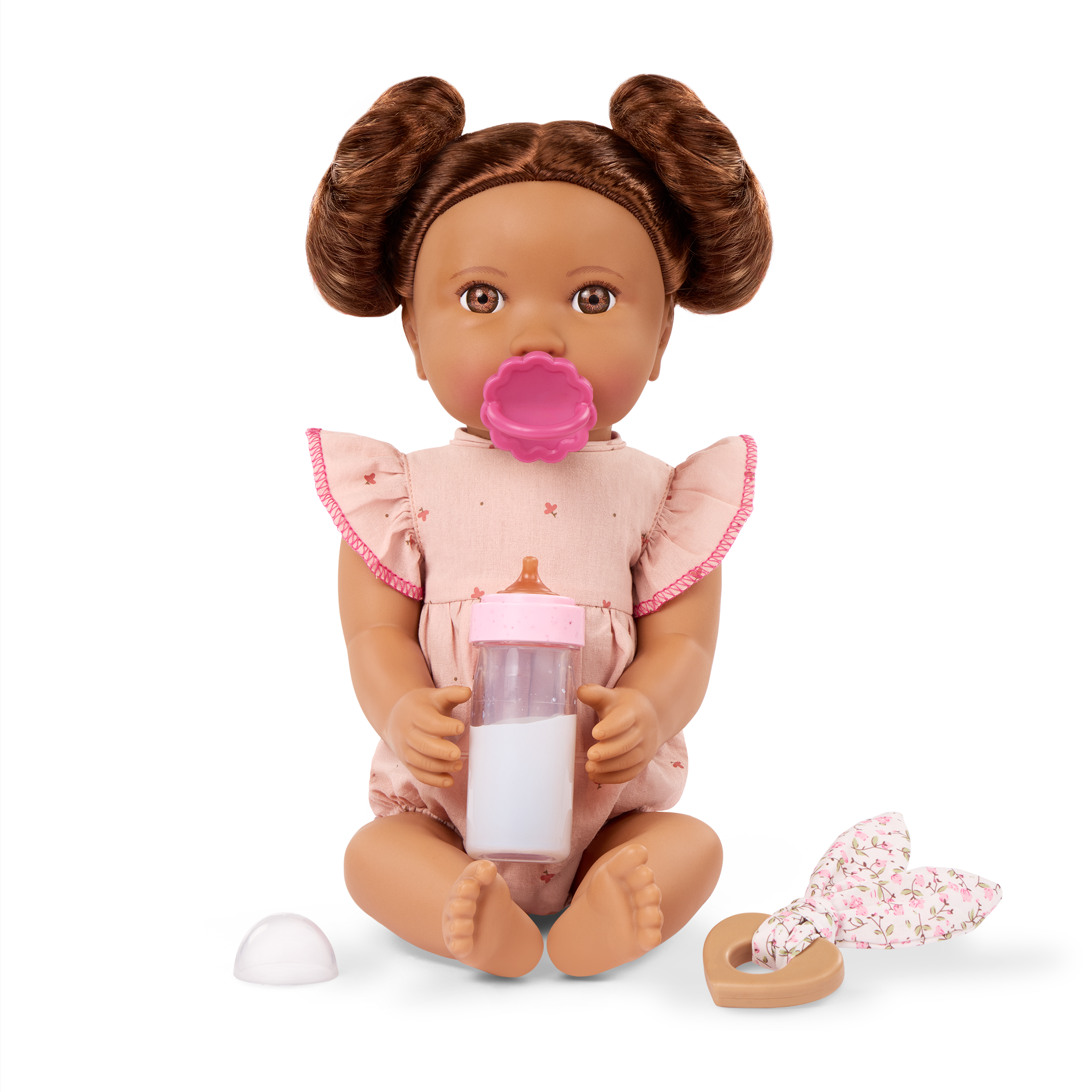 LullaBaby doll with brown hair in pink outfit