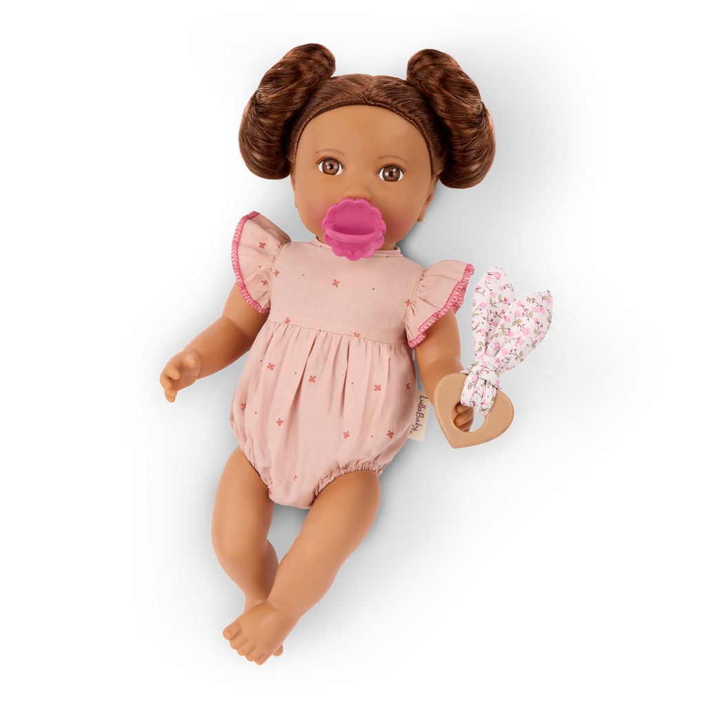 LullaBaby doll with brown hair in pink outfit