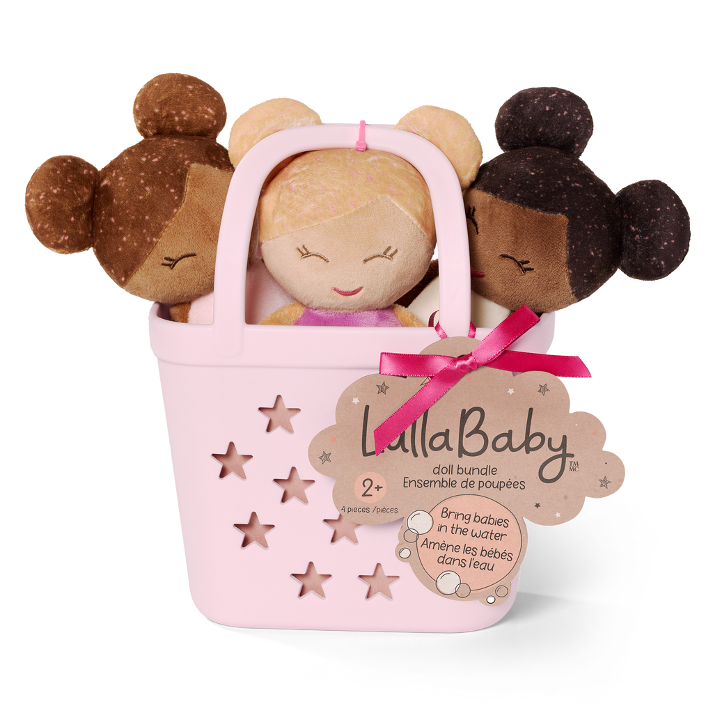 Baby Bath Dolls in a Pink Basket Playset
