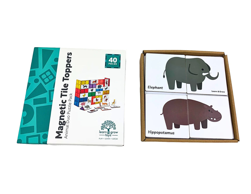 Learn & Grow - Magnetic Tile Toppers - Duo Animal Puzzle Pack (40 Piece)