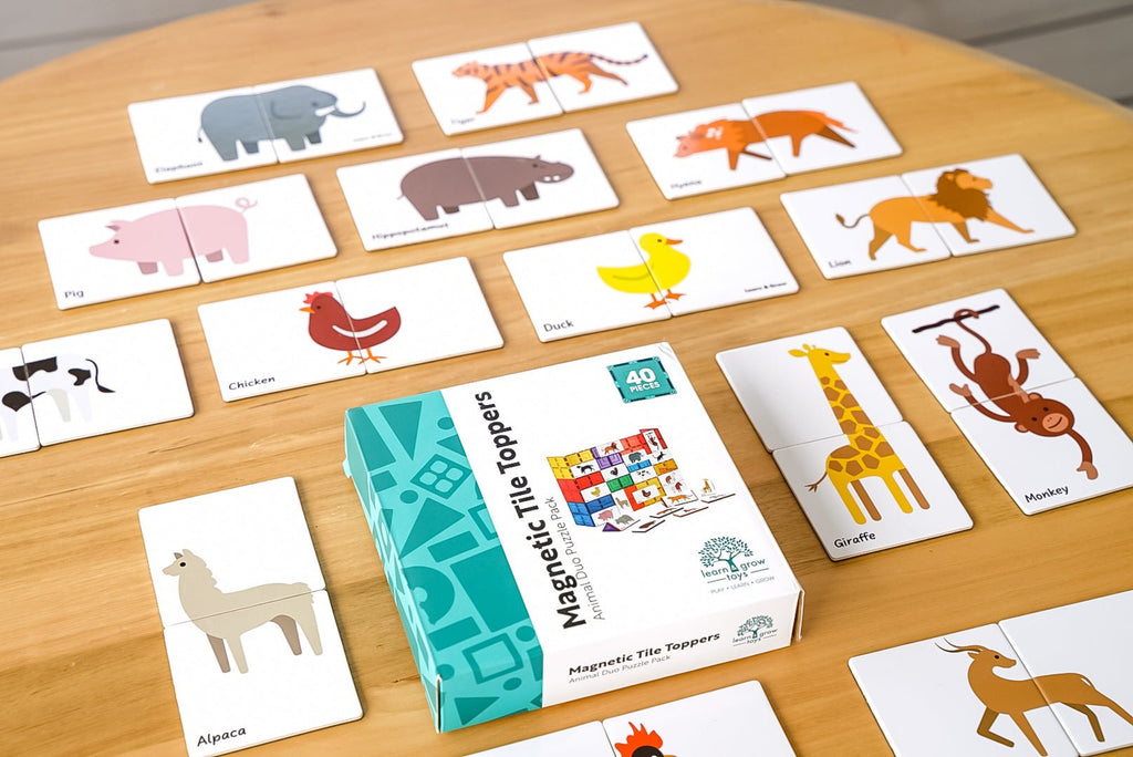 Learn & Grow - Magnetic Tile Toppers - Duo Animal Puzzle Pack (40 Piece)