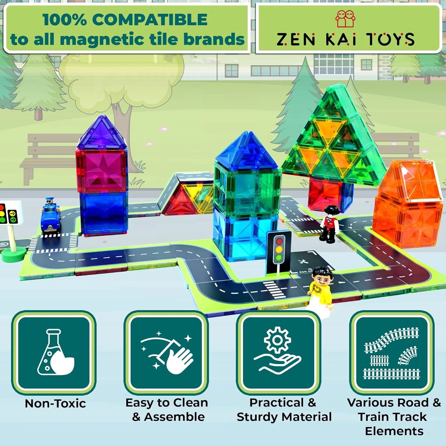 Zen Kai Toys - Doubled Sided Magnetic Tile Toppers